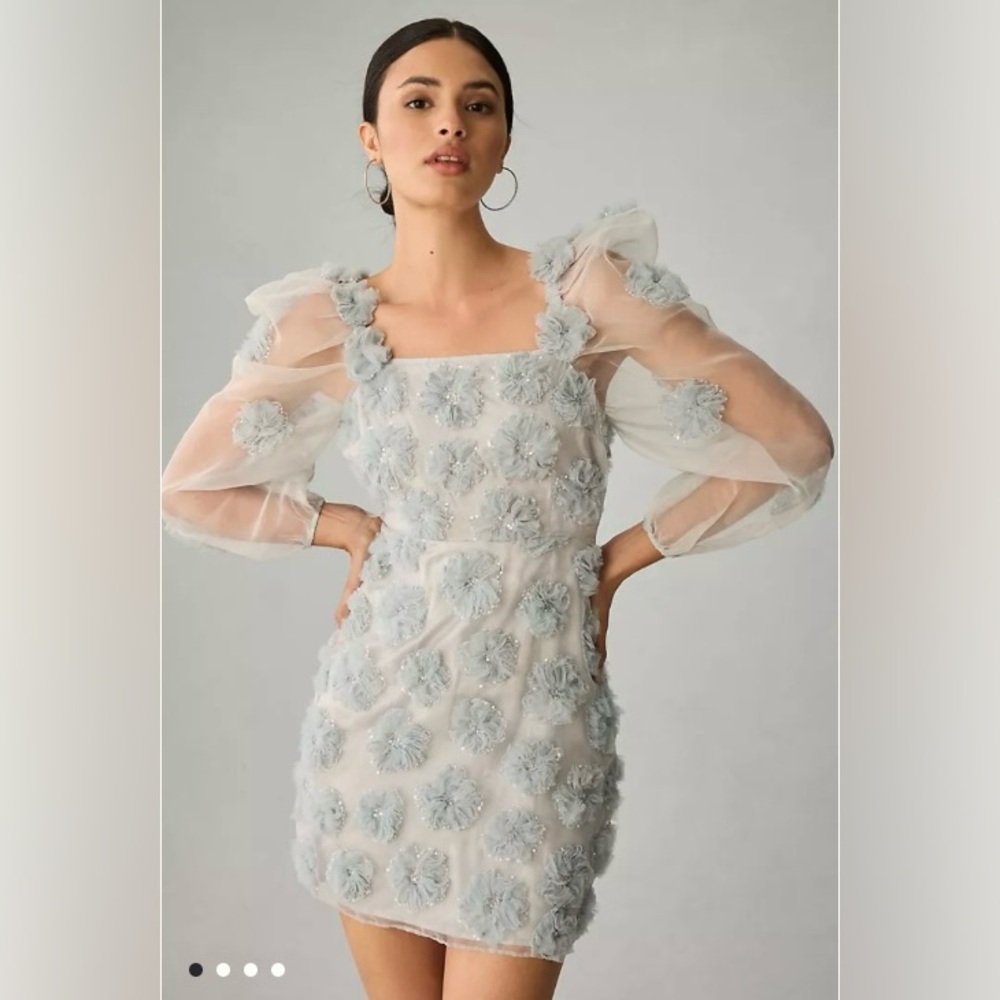 Loveshackfancy Wells Organza Mini Dress in Glacier Blue